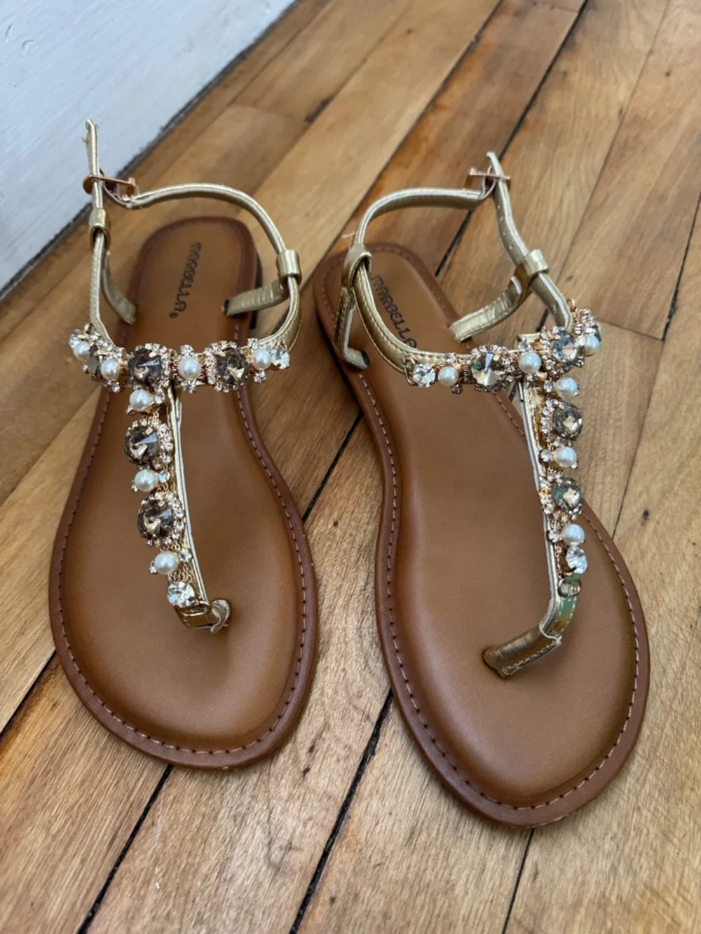 Marbella Gold Jeweled Sandals